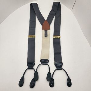 Trafalgar suspenders grey woven elastic leather button on braces Made in England